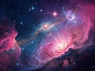 Obraz premium Bright galaxy and nebula illuminate the abstract dark sky of the universe with shining stars and distant planets