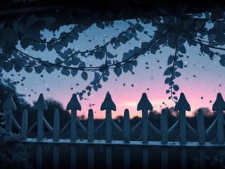 Evening garden view through fence