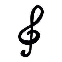 Treble clef doodle. Hand drawn musical symbol. Single element for print, web, design, decor, logo