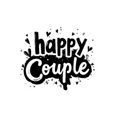 Fototapeta premium Happy couple decorative inscription design with hearts and artistic elements