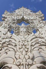 Close Detail of Wat Rong Khun Pattern. Detailed shot of traditional Thai sculpture pattern with...