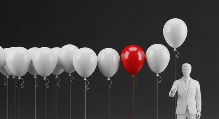 Man with Balloons Standing Out Among the Crowd