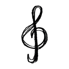 Treble clef doodle. Hand drawn musical symbol. Single element for print, web, design, decor, logo
