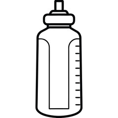 A Simple Black and White Outline of a Baby Bottle with a Nipple and Measurement Markings on the Side
