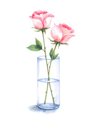 Minimal Rose Flower in Glass Vase – Elegant Watercolor Clipart