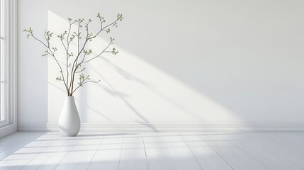 Minimalist Interior Design with Bright Natural Light and Elegant White Vase with Tree Branches