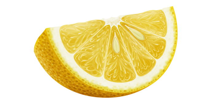 Realistic illustration of a fresh lemon slice with vibrant yellow color and details