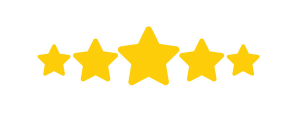 Five Yellow Stars Rating Icon Isolated on White Background