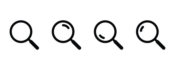 Minimalist Search Icon Set – Magnifying Glass Symbols in Bold Black Design
