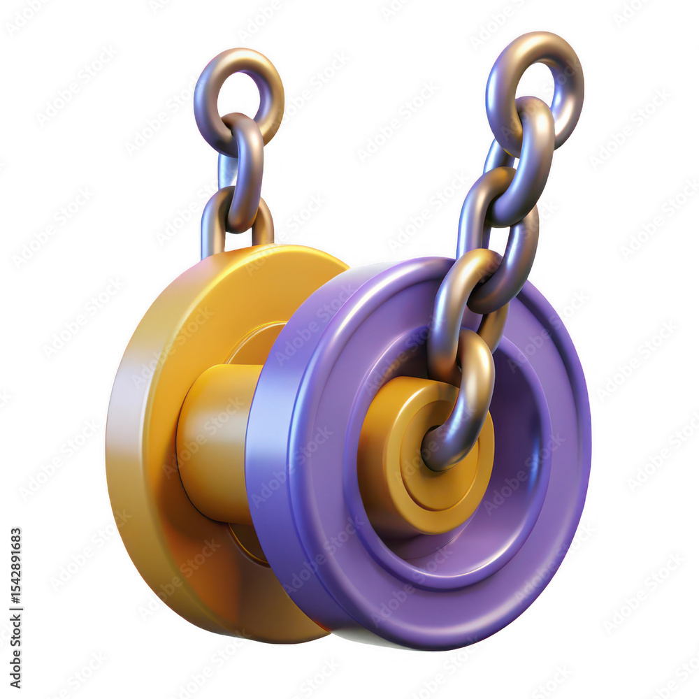 Poster 3d model of a pulley with chain isolated on transparent background