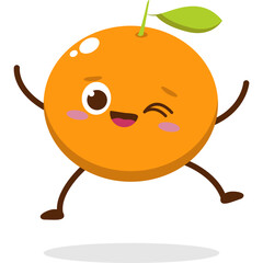 Cute orange character kawai vector for orange mascot. happy face, winking eye,. smile