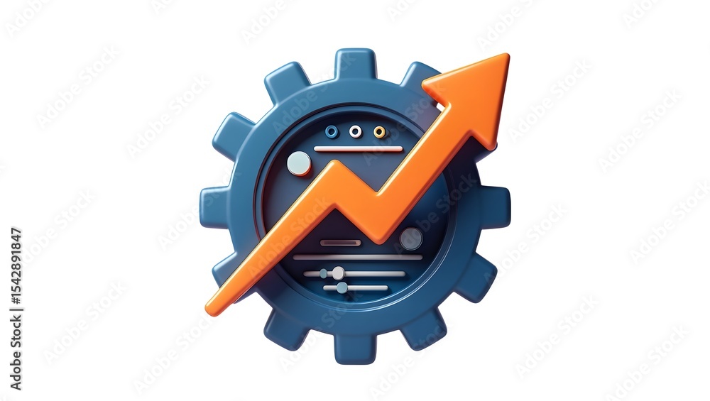 Poster 3d render of a gear with upward arrow growth chart isolated on transparent background