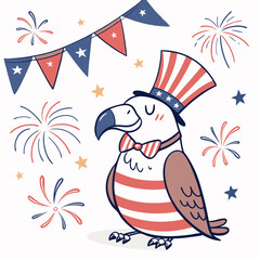 Creative SVG: Relaxed Condor with wearing a bowtie in a Patriotic Spark colored Independence Day (4th of July) theme