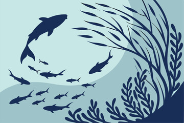 School of Shadows: Vector Fish in Silhouette