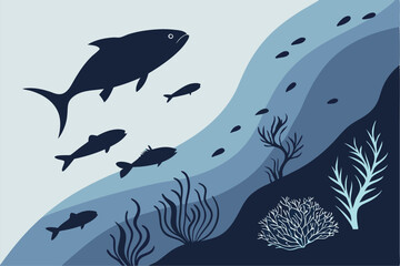Marine Outline Art: Fish Silhouettes in Vector