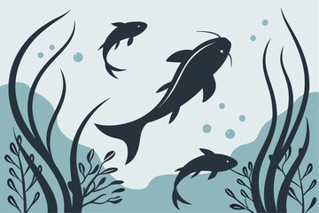 Aquatic Grace: Black Fish Silhouette Set