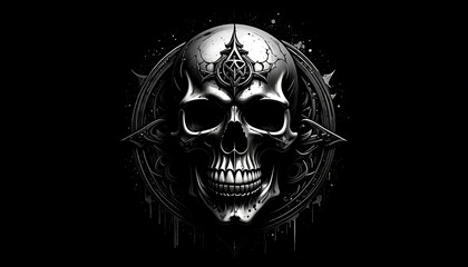 Dark Gothic Skull Art: Monochrome Skull with Intricate Design