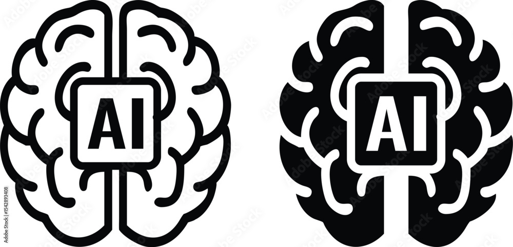 Aufkleber stylized split brain icon with ai text – minimalist line art vector in monochrome