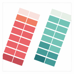 Vertical color swatch palettes in coral-pink and teal-green for design projects