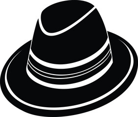 Stylized black and white fedora hat, showcasing a classic design and elegance