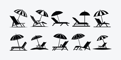 Modern Beach Chair and Umbrella Silhouettes Vacation Set © MdTaz