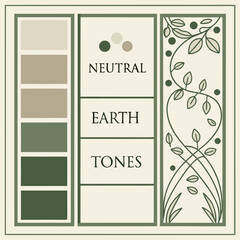 Neutral earth tone color palette with decorative vines for design inspiration