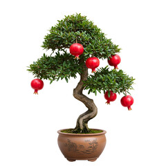 Fototapeta premium Pomegranate Bonsai Tree with Hanging Fruits in Ornamental Pot