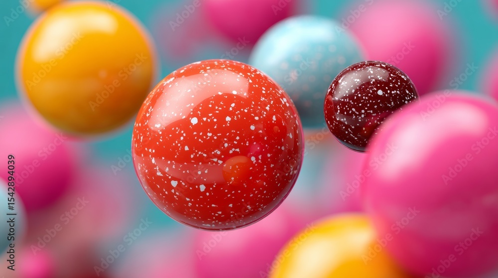 Poster bunch of colorful balls are floating in the air. the balls are of different colors and sizes, and th