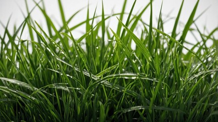 Close-up of dewy grass blades.
