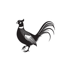 Graceful Pheasant Silhouette Vector Art – Elegant Game Bird Design with Long Tail Feathers, Minimalist Black Outline Perfect for Nature Prints, Hunting Logos, and Rustic Decor

