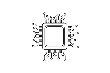 Circuit Board Chip Icon Microprocessor in Minimalist Style