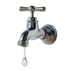 Chrome faucet dripping water on black background