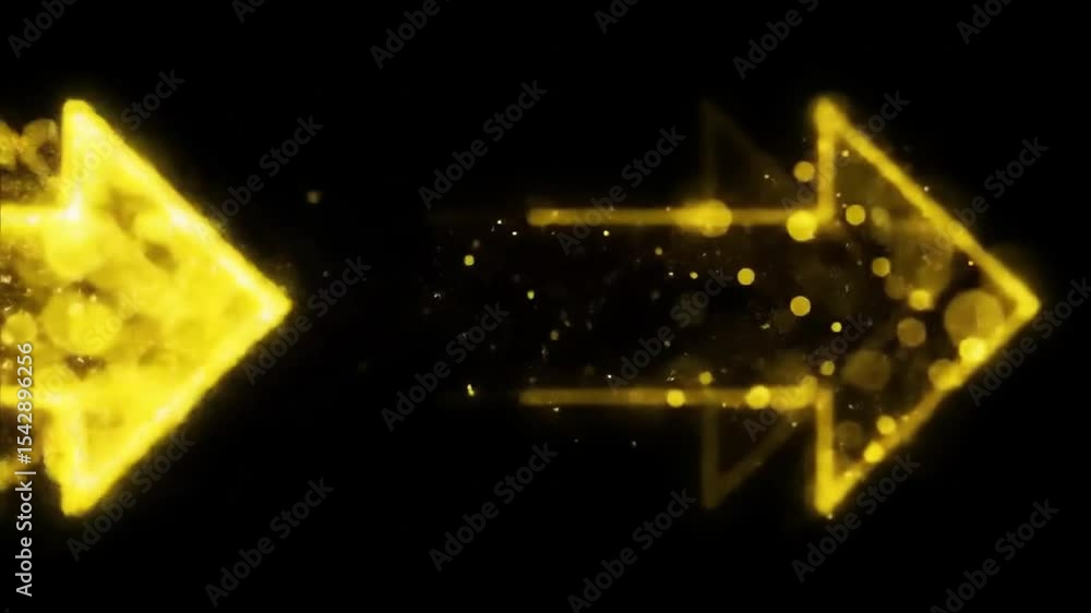 Aufkleber elegant golden arrow animation with sparkling particles on a black background