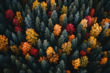 Majestic mountainside in Utah adorned with vibrant fall foliage creates stunning aerial landscape, Aerial of a mountainside in Utah covered with trees turning their beautiful fall colors