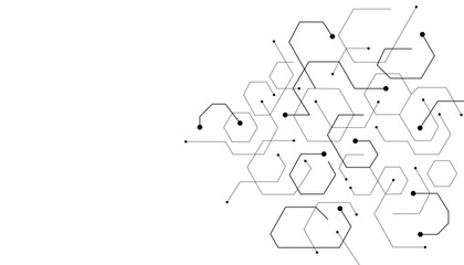 Technology black hexagon diagram concept. High-tech hexagon geometric connection system.Vector abstract technology on a white background.