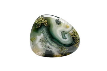 Moss agate with green and white swirls fosters emotional balance and peace