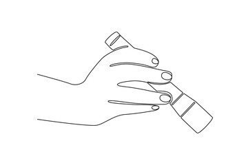 Continuous one line drawing of Hand holding a flashlight. Single line drawing illustration of Hand with Flashlight. Flashlight searching in darkness concept vector art. Doodle line illustration.
