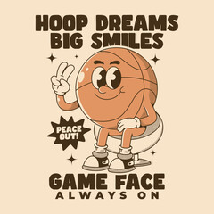 Cartoon Basketball Character with Peace Sign