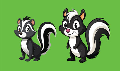 Two cute cartoon skunks on green screen