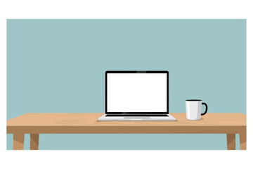 Laptop and Mug on Desk Minimalist Workspace Flat Lay