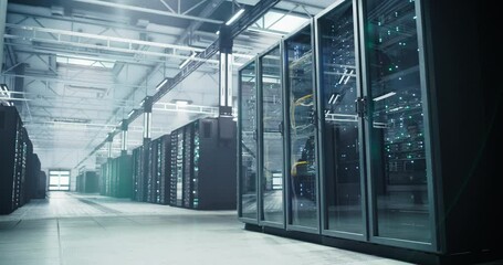 Timelapse Footage with Diverse Female and Male IT Professionals Working in a Technological Data Center Facility for AI Machine Learning. Specialists Using Computers, Walking, Installing Hardware - Powered by Adobe