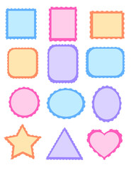 Set of colorful pastel labels, banner, elements or stickers for mail letter.Post stamps.Blank frames.Blank Postage.Vector illutration.