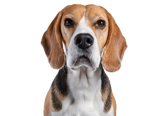 Headshot portrait of Beagle looking away isolated on a transparent or white background