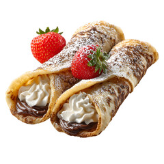 Delicious crepes with chocolate cream and strawberries