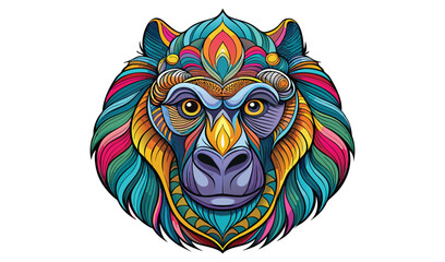 Colorful mandala style baboon head illustration