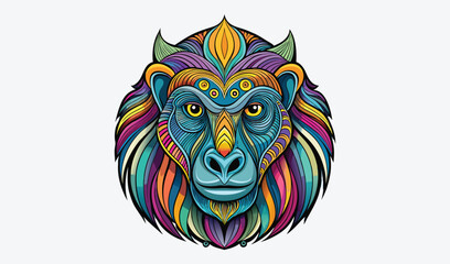 Colorful mandala style baboon head illustration