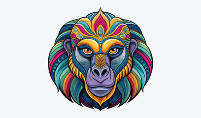 Colorful mandala style mandrill monkey head illustration