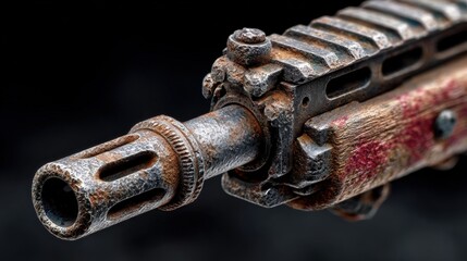 Detailed Close-Up of Rusty Gun Barrel with Texture and Color Variation