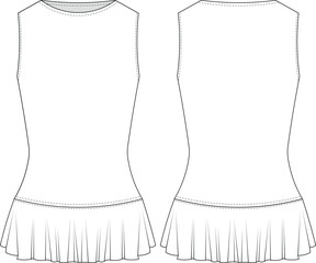 sleeveless round neck flared peplum hem fit bodycon blouse top template technical drawing flat sketch cad mockup fashion woman design style model 

