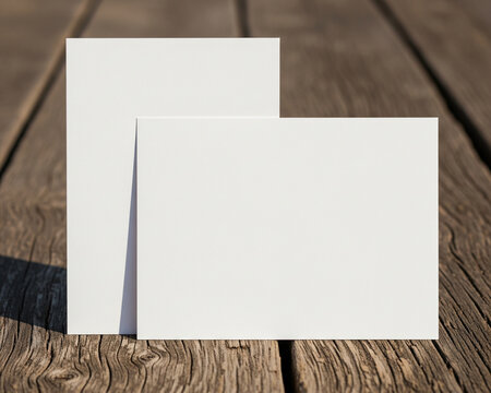 Blank wedding invitation mockup on rustic wood